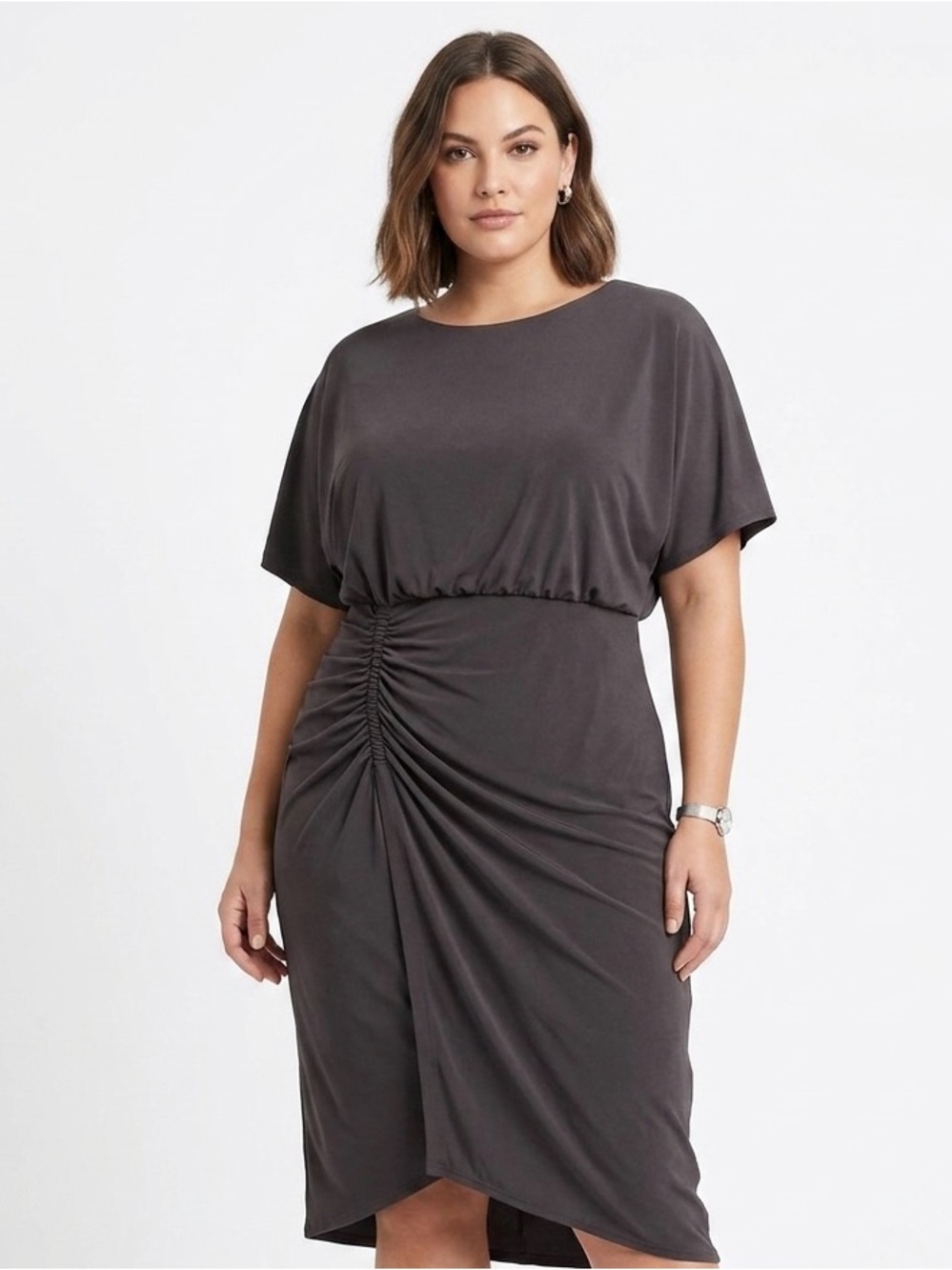 Rabbit Rabbit Rabbit Charcoal Ruched Midi Dress